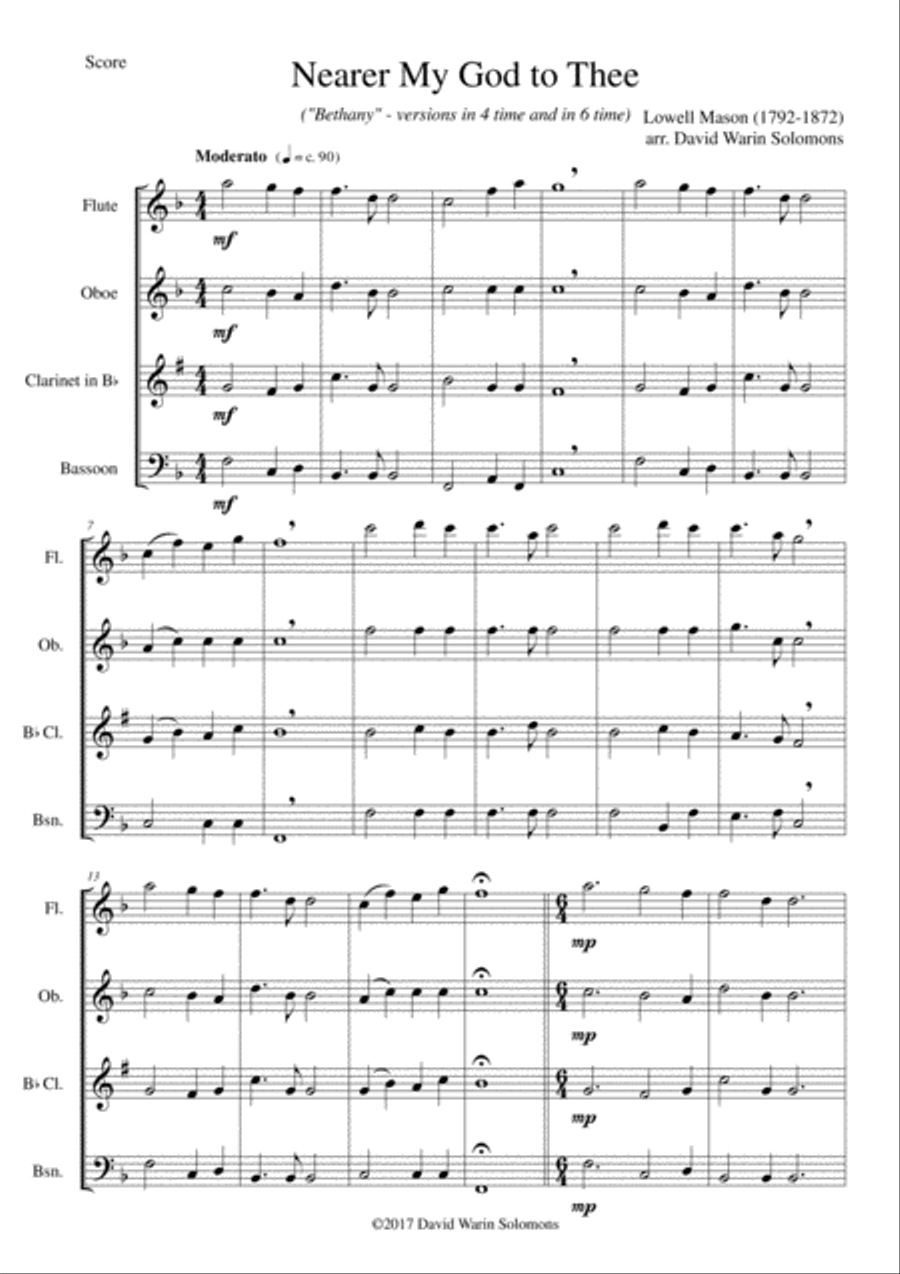 Nearer my God to Thee (Bethany) for wind quartet Woodwind Quartet scores gallery preview page 1