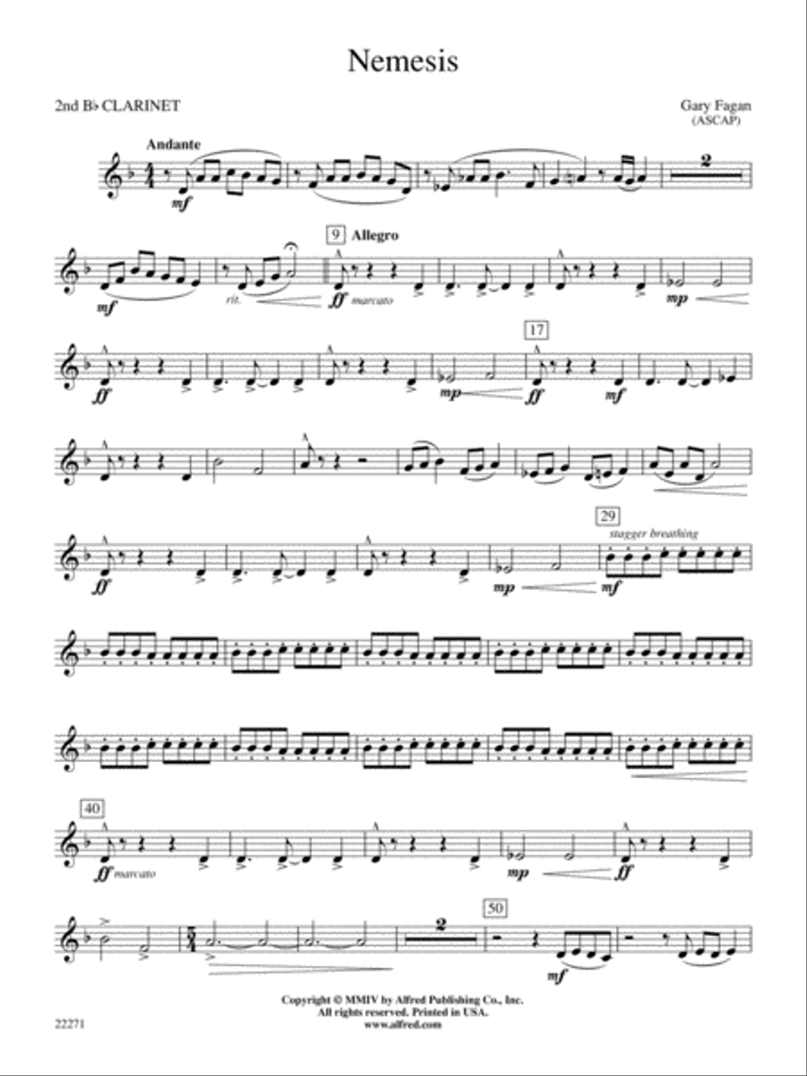 Nemesis: 2nd B-flat Clarinet Concert Band scores gallery preview page 1