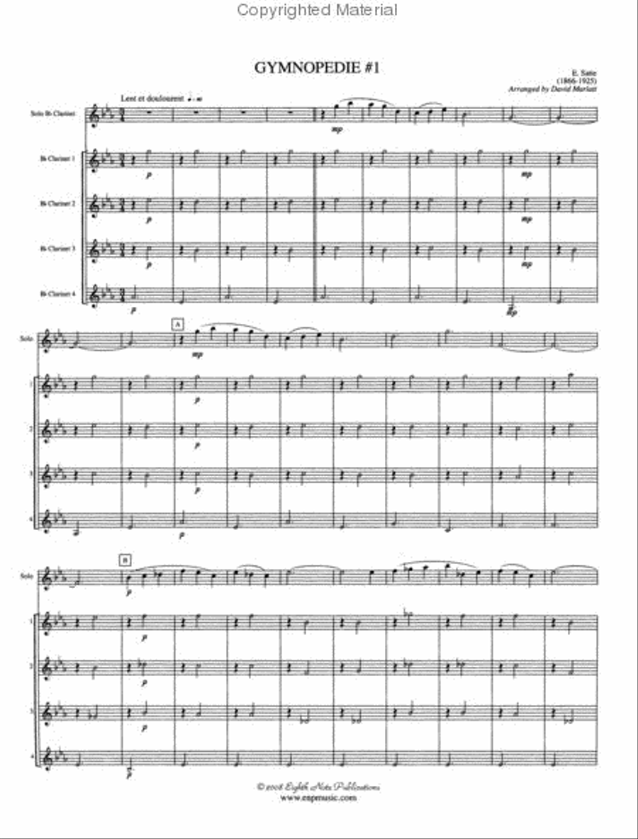 Gymnopedie #1 Clarinet Quintet scores gallery preview page 2