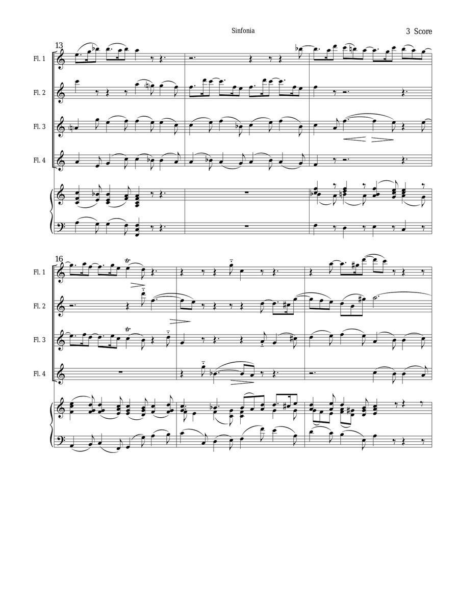 Sinfonia from Bach's Christmas Oratorio for flute quartet Flute Quartet scores gallery preview page 3