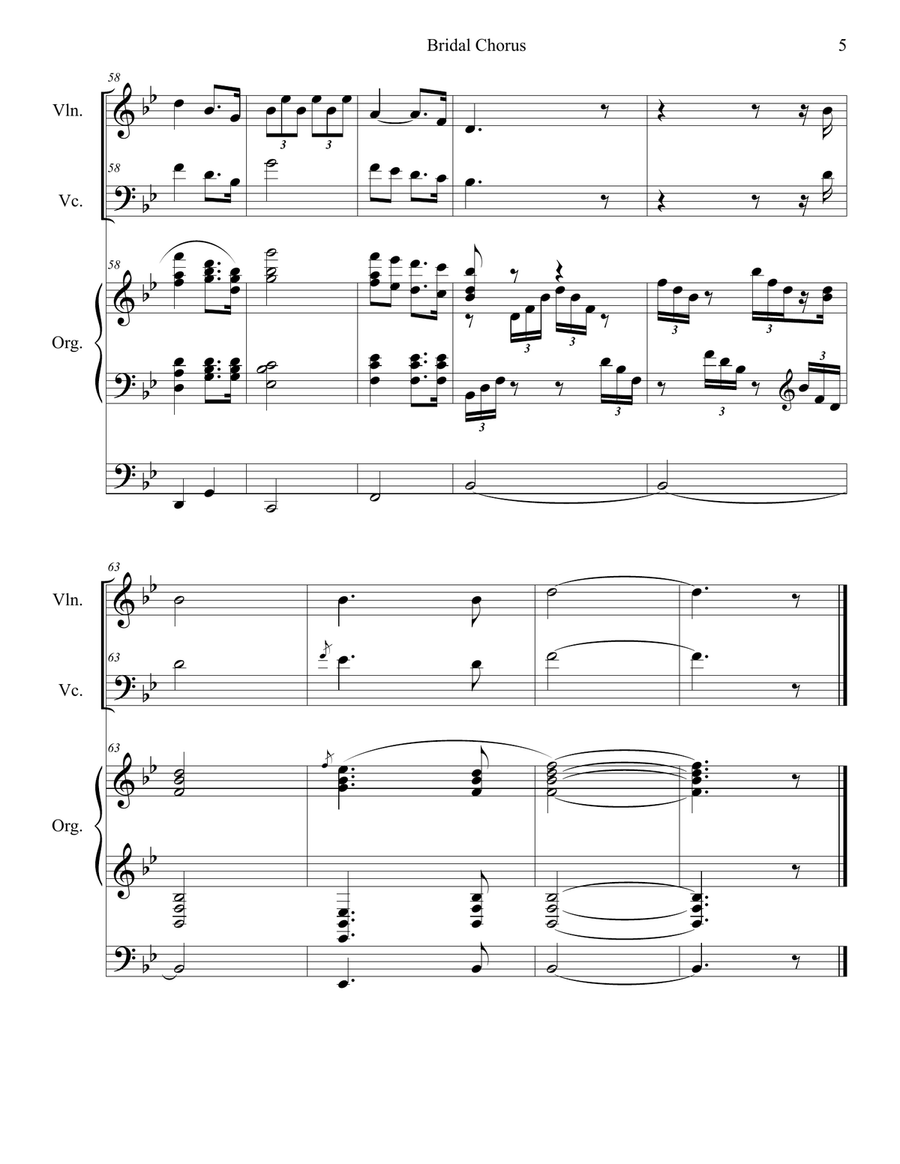Bridal Chorus (Duet for Violin and Cello - Organ Accompaniment) String Duet scores gallery preview page 6