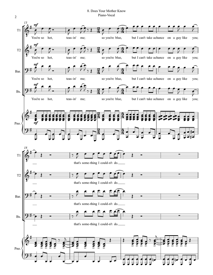 Does Your Mother Know TTBB scores gallery preview page 2