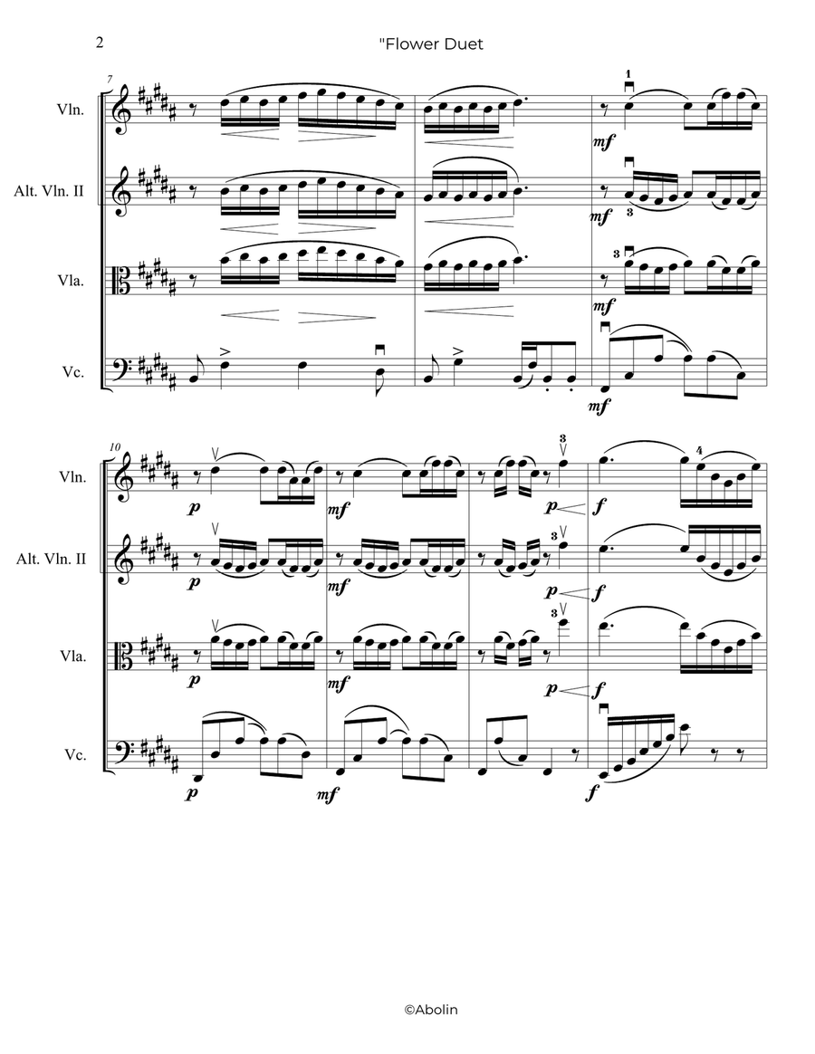 Delibes: Flower Duet from Lakme - String Trio, or 2 Violins and Cello String Trio scores gallery preview page 3