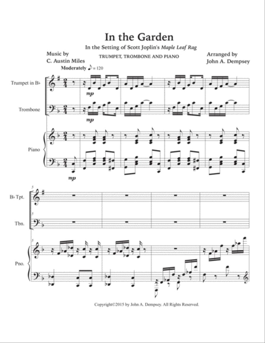 In the Garden / Maple Leaf Rag (Trio for Trumpet, Trombone and Piano) Brass Trio scores gallery preview page 5