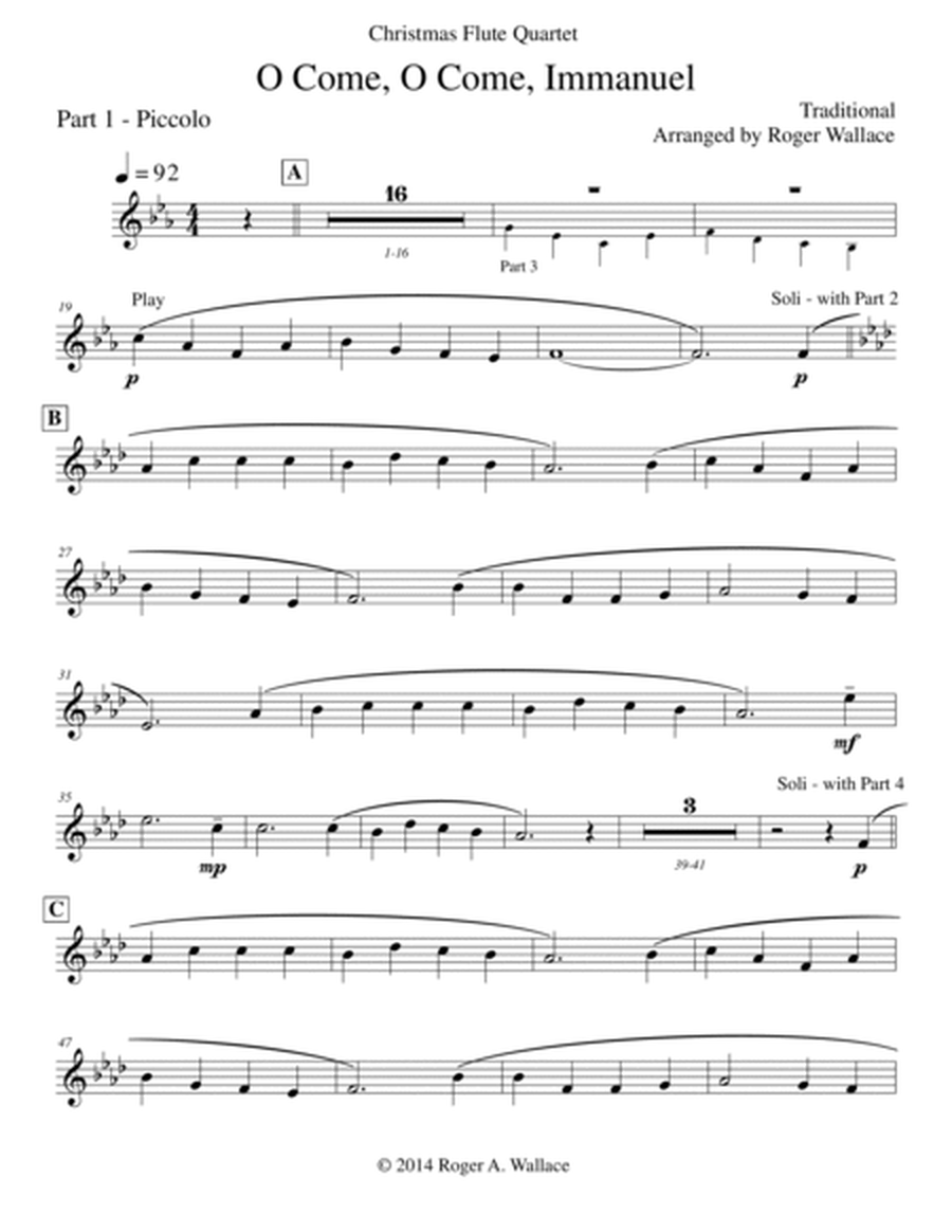 O Come, O Come, Immanuel (Emmanuel) - Flute Quartet image number null