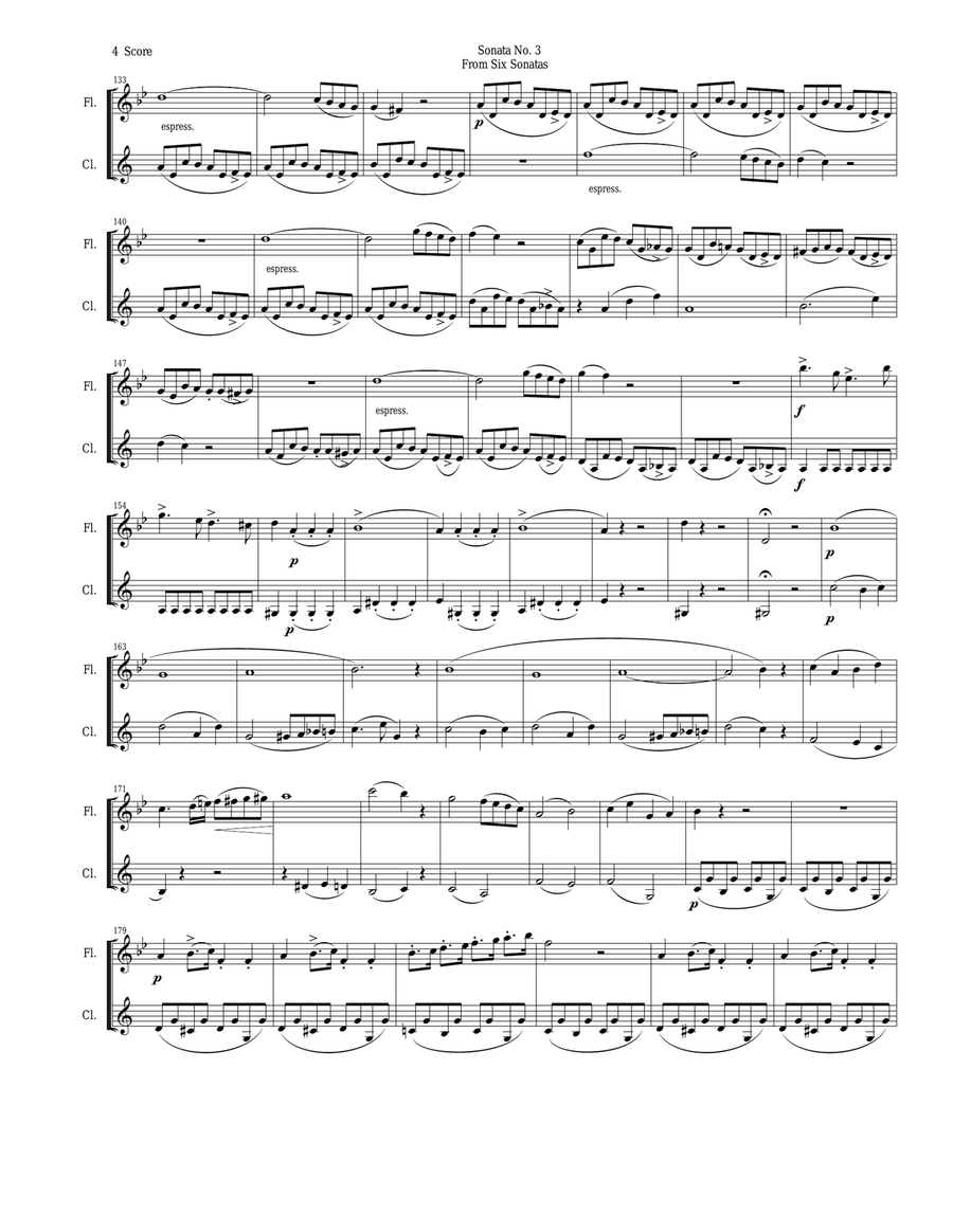 Rossini Sonata #3 for Flute and Clarinet Duet Woodwind Duet scores gallery preview page 6