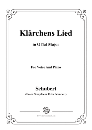 Book cover for Schubert-Klärchens Lied,Love,D.210,in G flat Major,for Voice&Piano