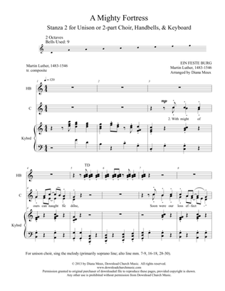 A Mighty Fortress - Hymn stanza #2 (Unison or 2-part choir, handbells, and keyboard)