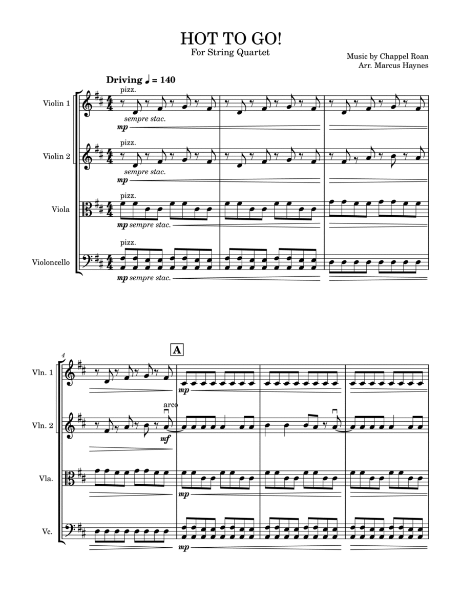 Hot To Go for String Quartet String Quartet scores gallery preview page 1