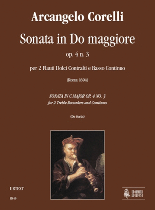 Book cover for Sonata in C Major Op. 4 No. 3 for 2 Treble Recorders and Continuo