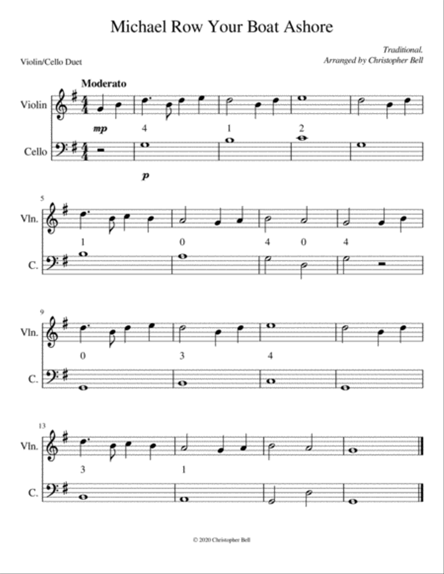 Michael Row Your Boat Ashore - Easy Violin/Cello Duet String Duet scores gallery preview page 1