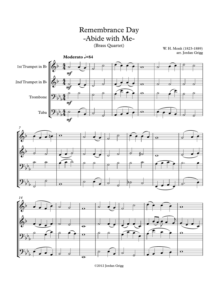 Remembrance Day 'Abide with Me' (Brass Quartet) Brass Quartet scores gallery preview page 1
