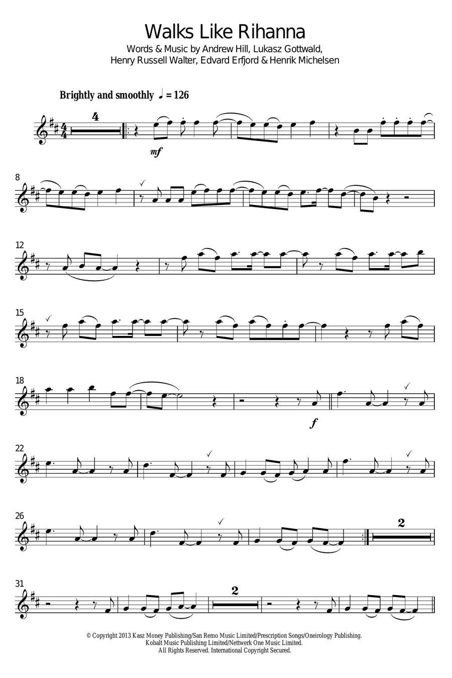 Walks Like Rihanna Alto Saxophone scores gallery preview page 1