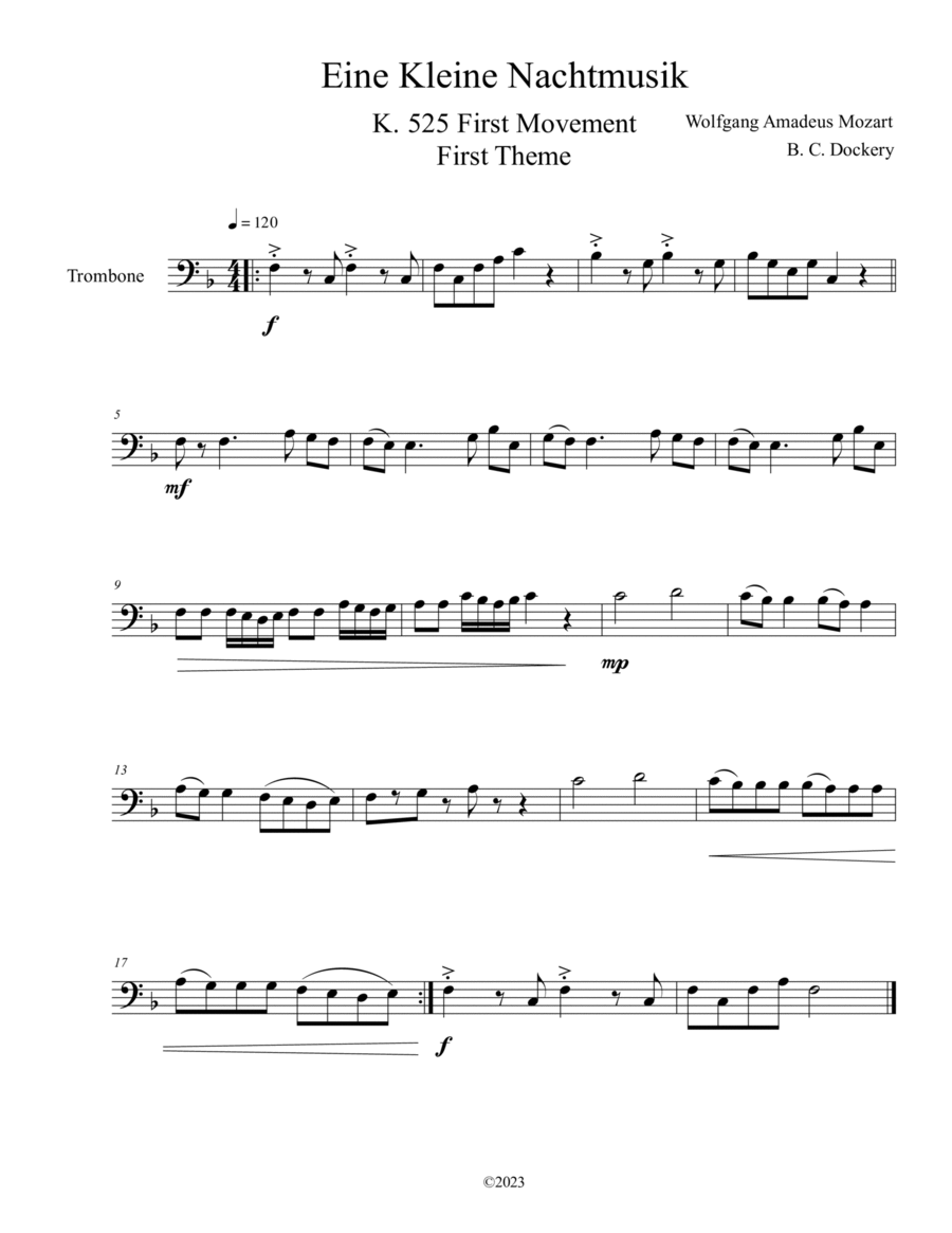 Eine Kleine Nachtmusik (A Little Night Music) for Trombone Solo image number null