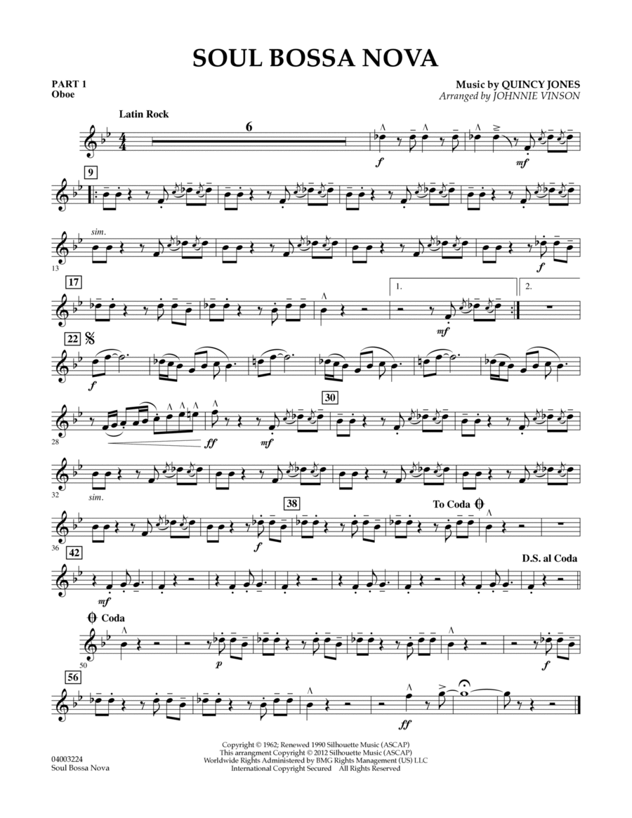 Soul Bossa Nova (arr. Johnnie Vinson) - Pt.1 - Oboe Concert Band scores gallery preview page 1