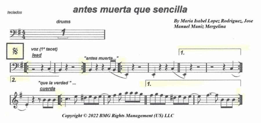 Antes Muerta Que Sencilla Easy Piano scores gallery preview page 1