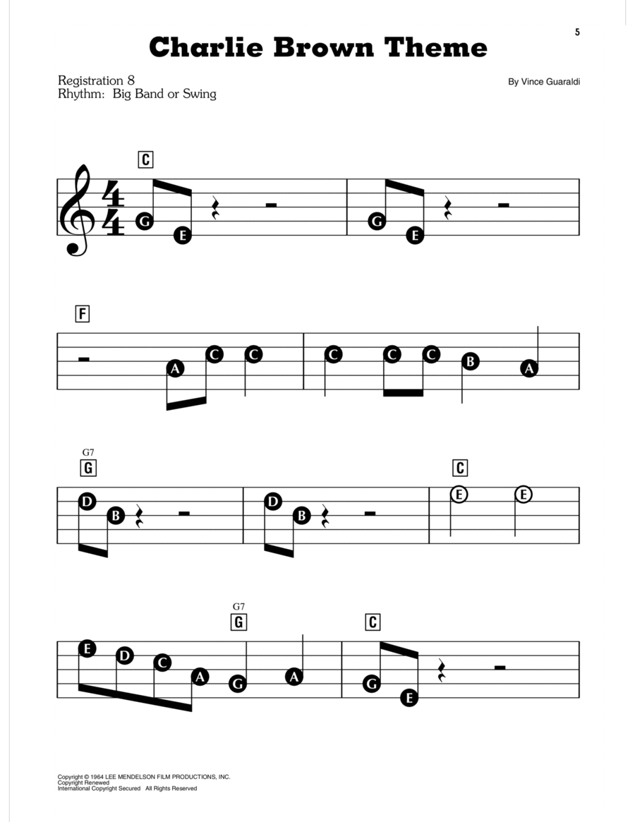 Charlie Brown Theme Electronic Keyboard scores gallery preview page 1