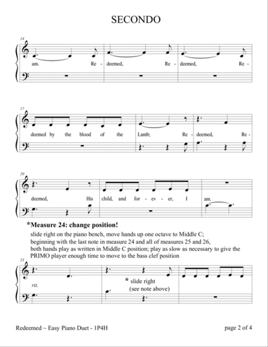 Redeemed (Easy 1 Piano, 4 Hands Duet) Easy Piano scores gallery preview page 3