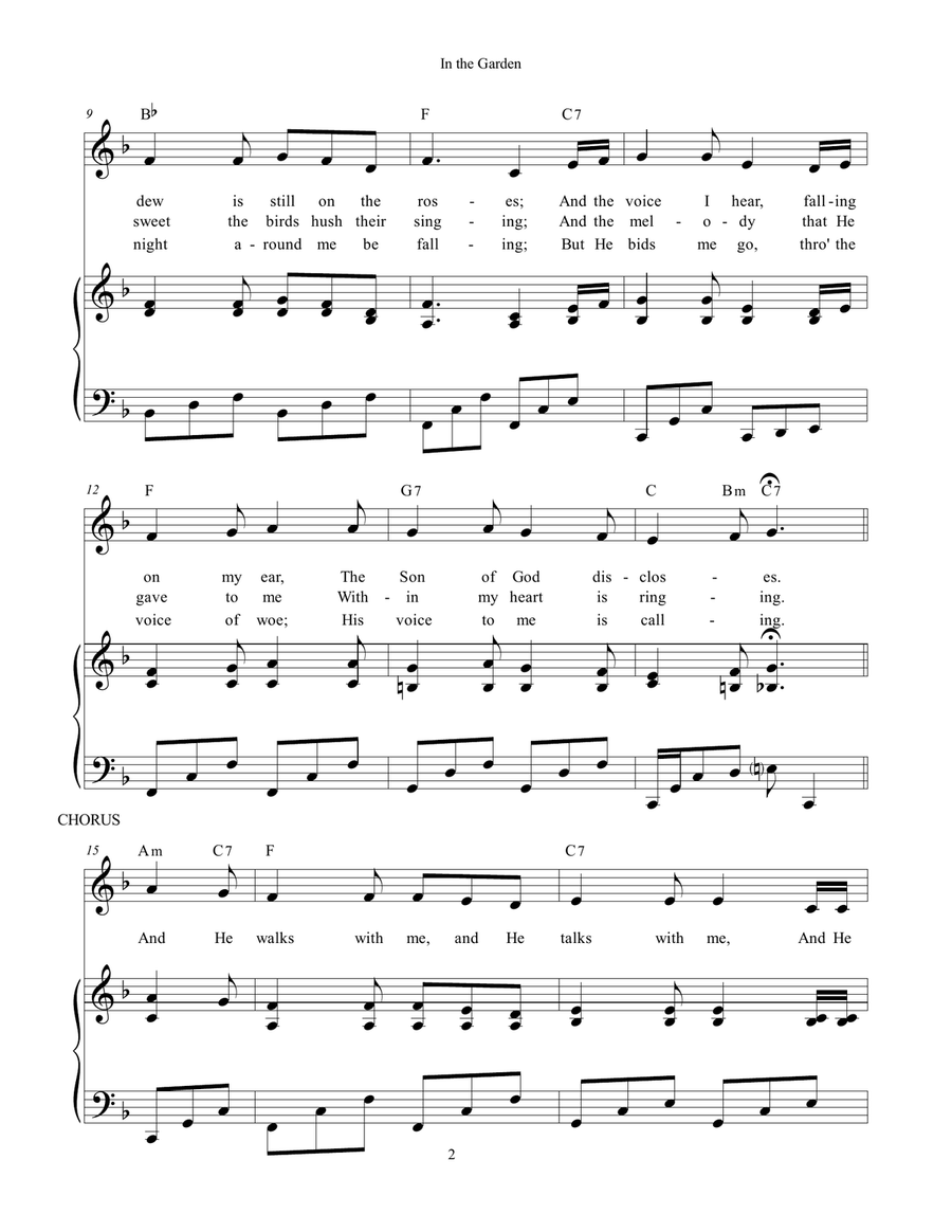 In the Garden in F (with solo line) Piano, Vocal, Guitar scores gallery preview page 2