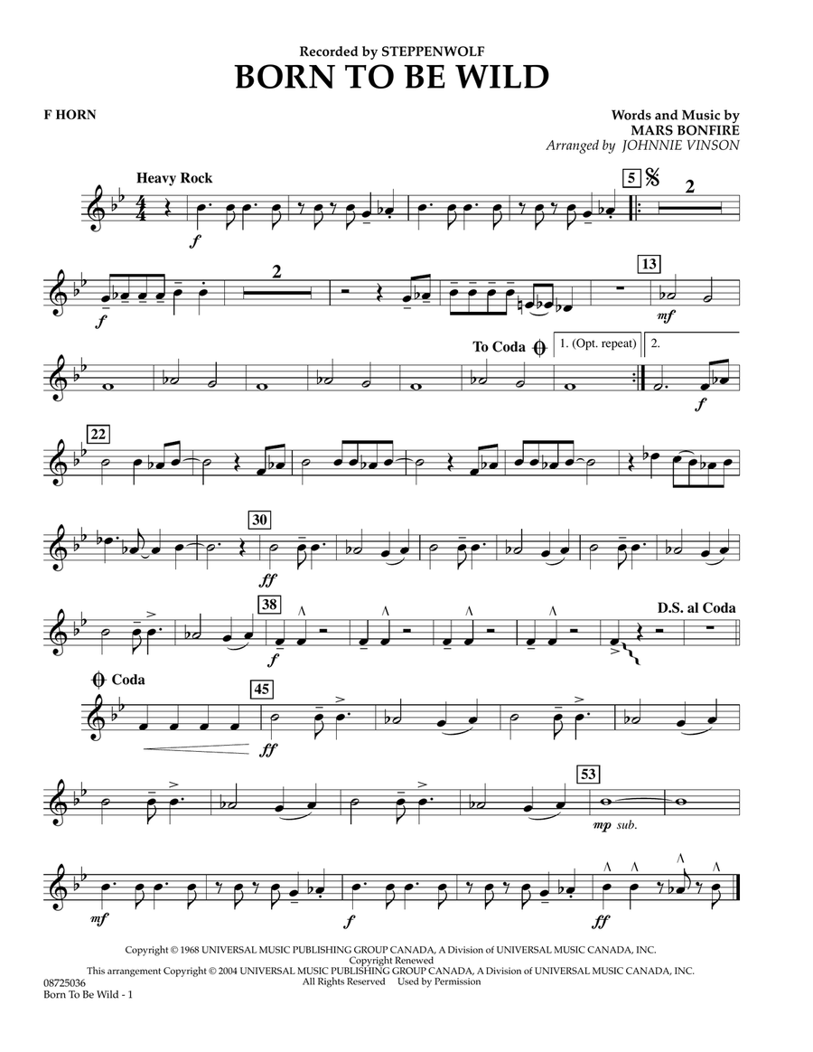 Born to Be Wild - F Horn Concert Band scores gallery preview page 1