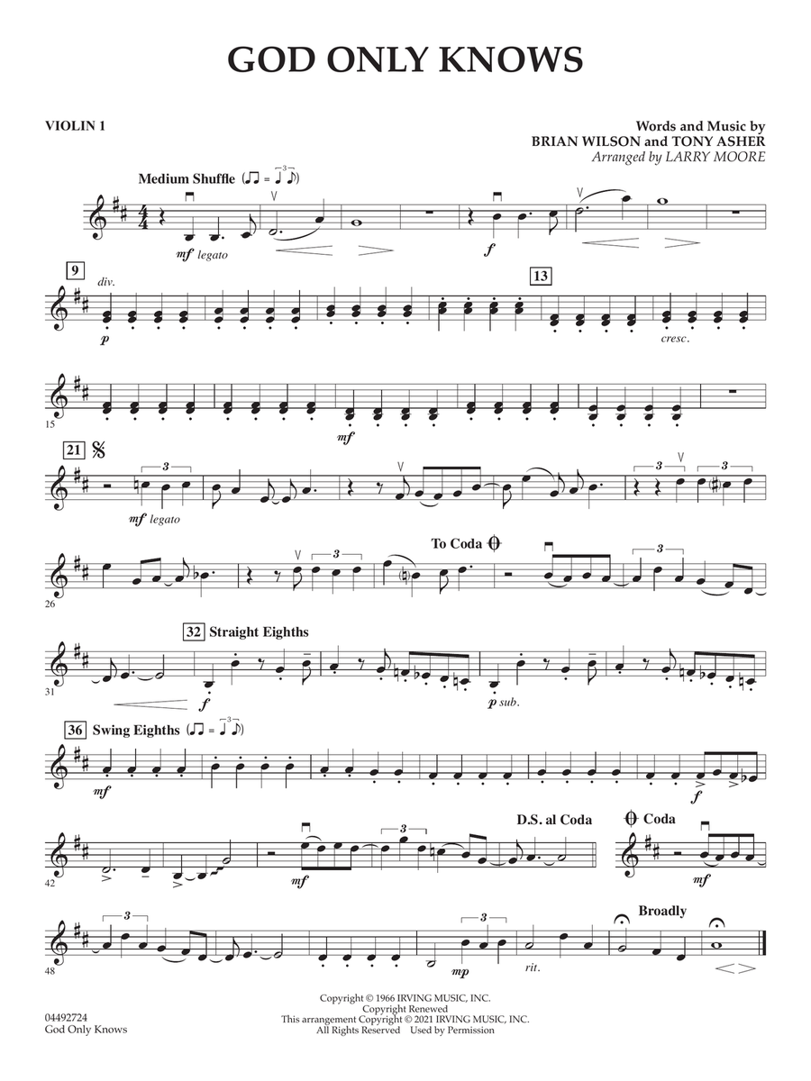 God Only Knows (arr. Larry Moore) - Violin 1 Orchestra scores gallery preview page 1