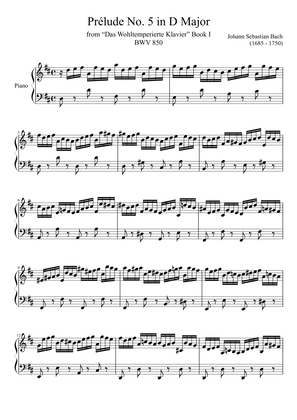 Prelude No. 5 BWV 850 in D Major