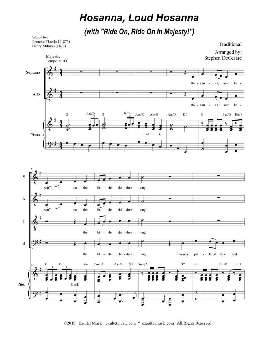 Hosanna, Loud Hosanna (with "Ride On, Ride On In Majesty!") (SATB - Piano accompaniment) image number null