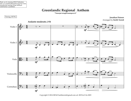 Greenlandic Regional Anthem for String Orchestra (MFAO World National Anthem Series) image number null