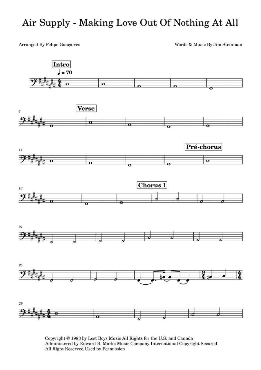 Making Love Out Of Nothing At All Bass Guitar scores gallery preview page 1