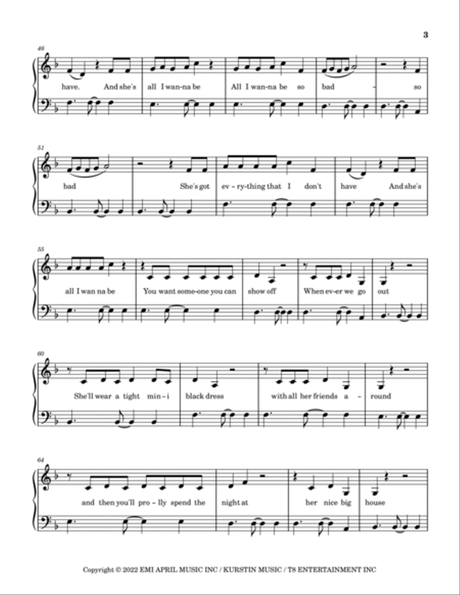 She's All I Wanna Be Easy Piano scores gallery preview page 3
