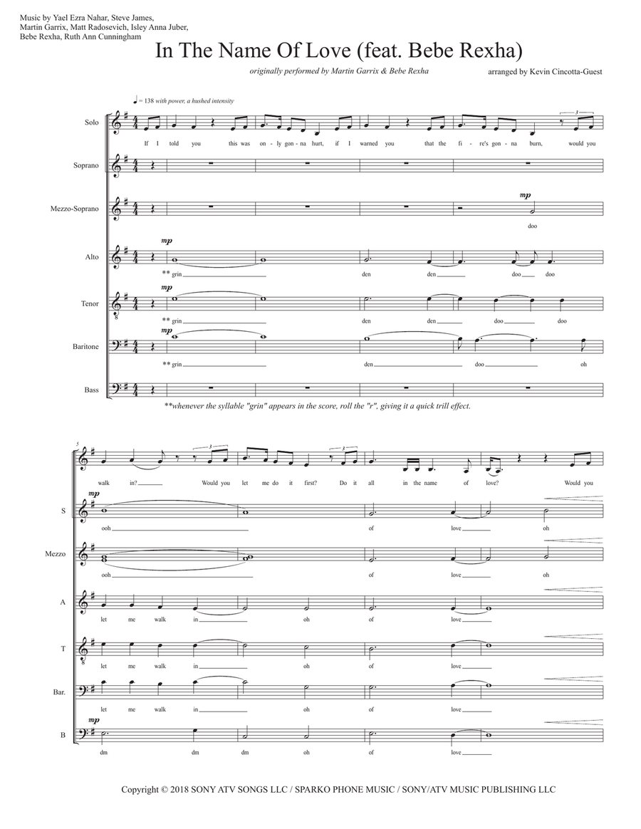 In The Name Of Love (feat. Bebe Rexha) 4-Part scores gallery preview page 1