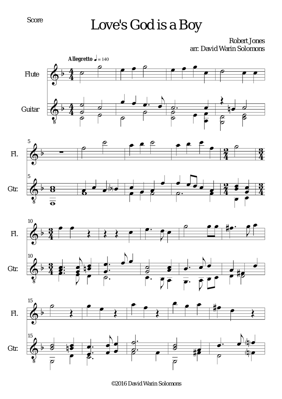 Love's God is a Boy for flute and guitar Flute scores gallery preview page 1