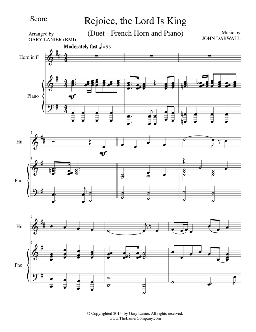 REJOICE, THE LORD IS KING (Duet – French Horn and Piano/Score and Parts) Brass Duet scores gallery preview page 2