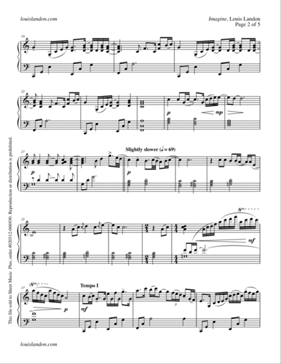 Imagine Piano Solo scores gallery preview page 2