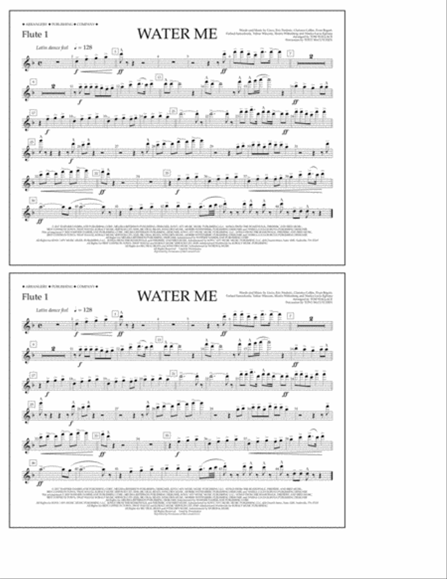 Water Me (arr. Tom Wallace) - Flute 1 Marching Band scores gallery preview page 1