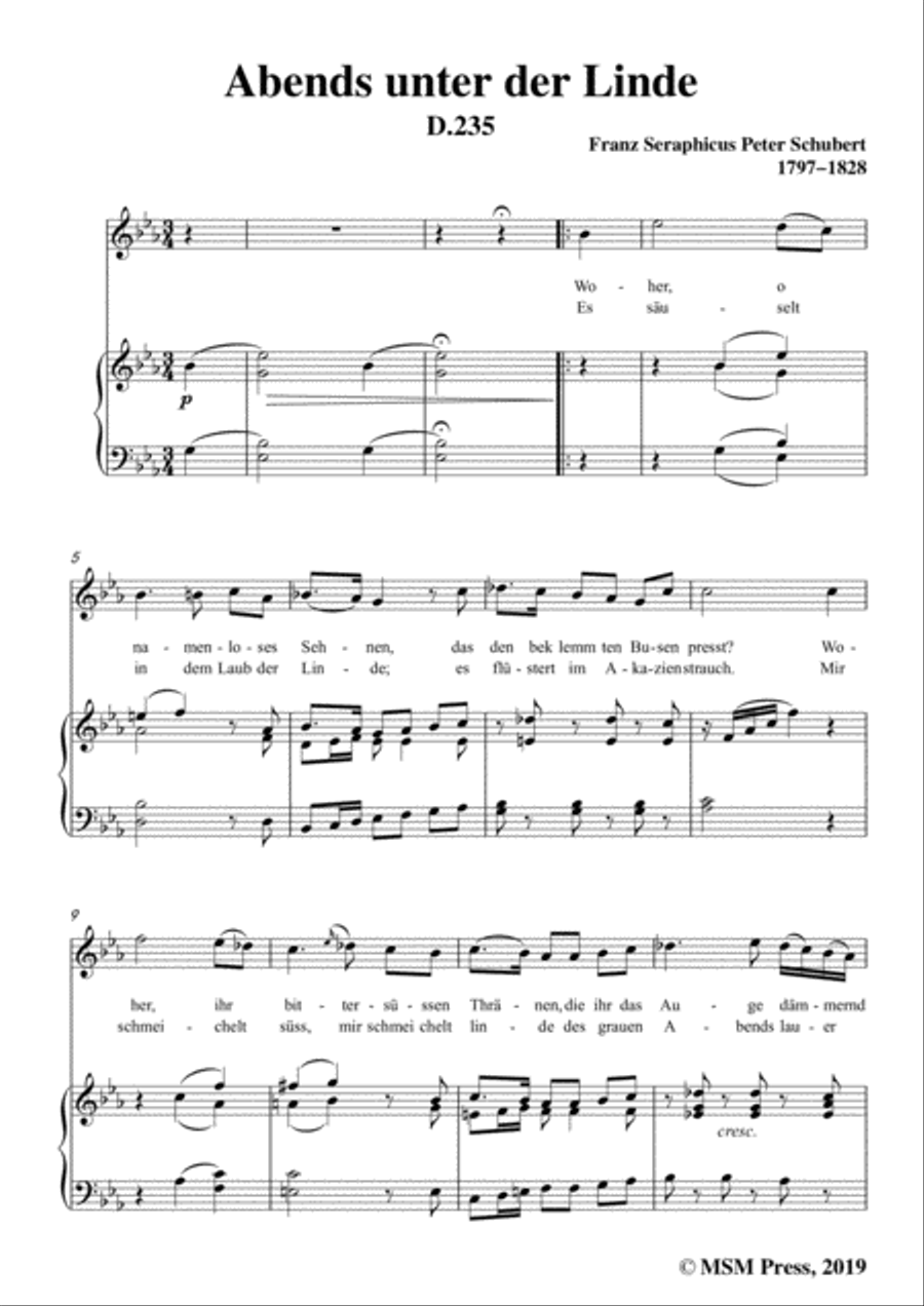 Schubert-Abends unter der Linde,D.235,in E flat Major,for Voice&Piano image number null