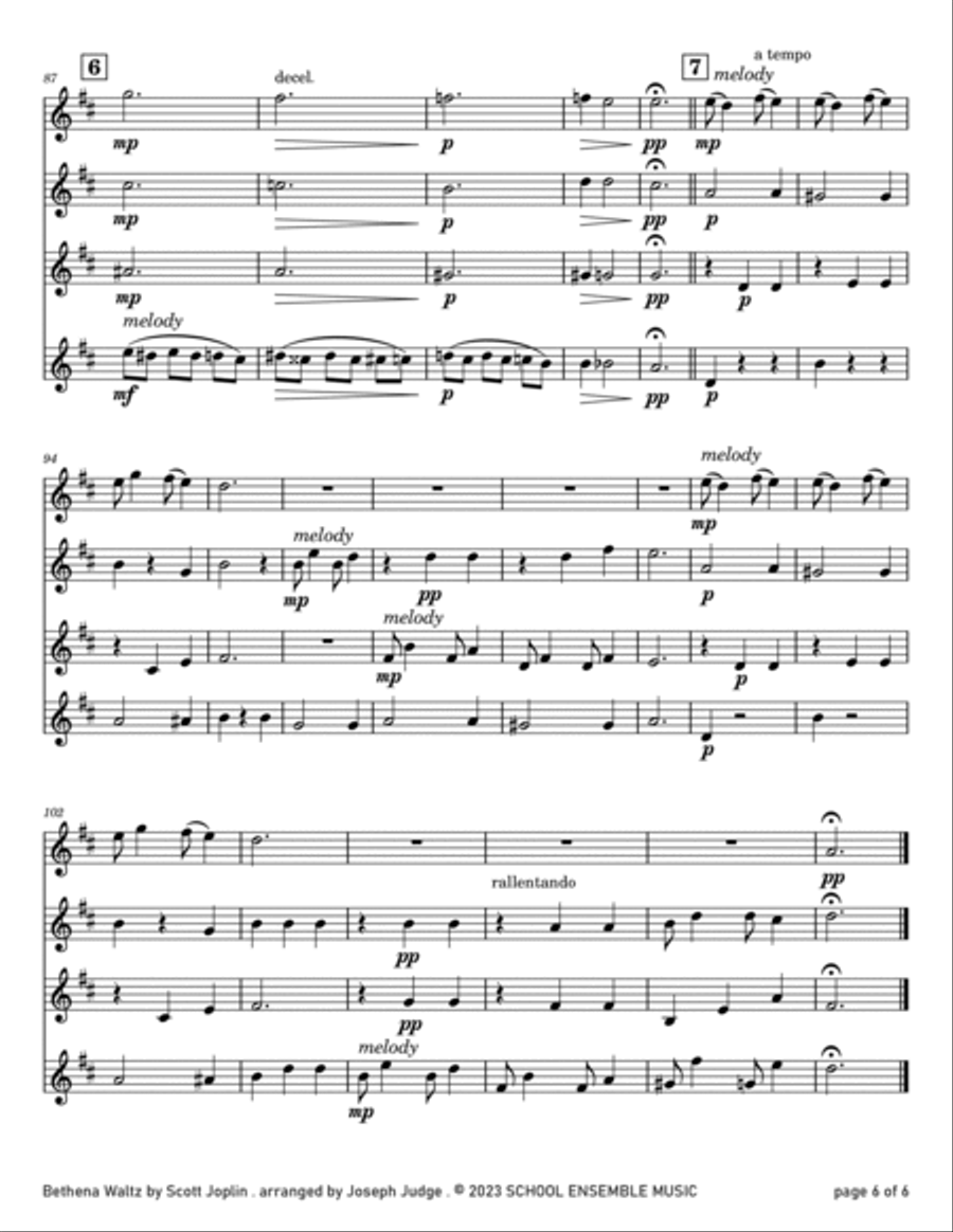 Bethena Waltz by Scott Joplin for Clarinet Quartet in Schools Clarinet Quartet scores gallery preview page 6