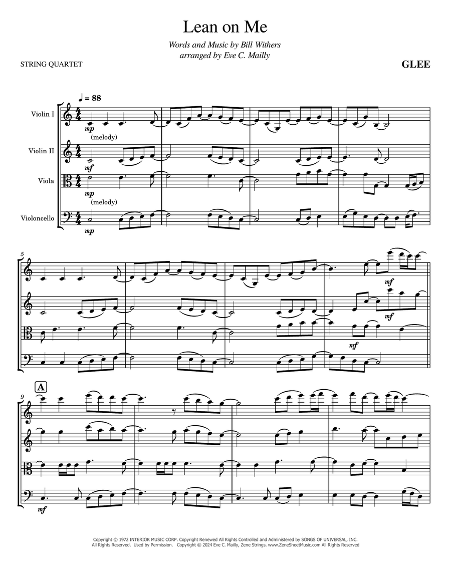 Lean On Me String Quartet scores gallery preview page 1
