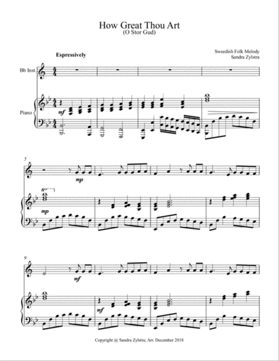How Great Thou Art (treble Bb instrument solo) Piano scores gallery preview page 2