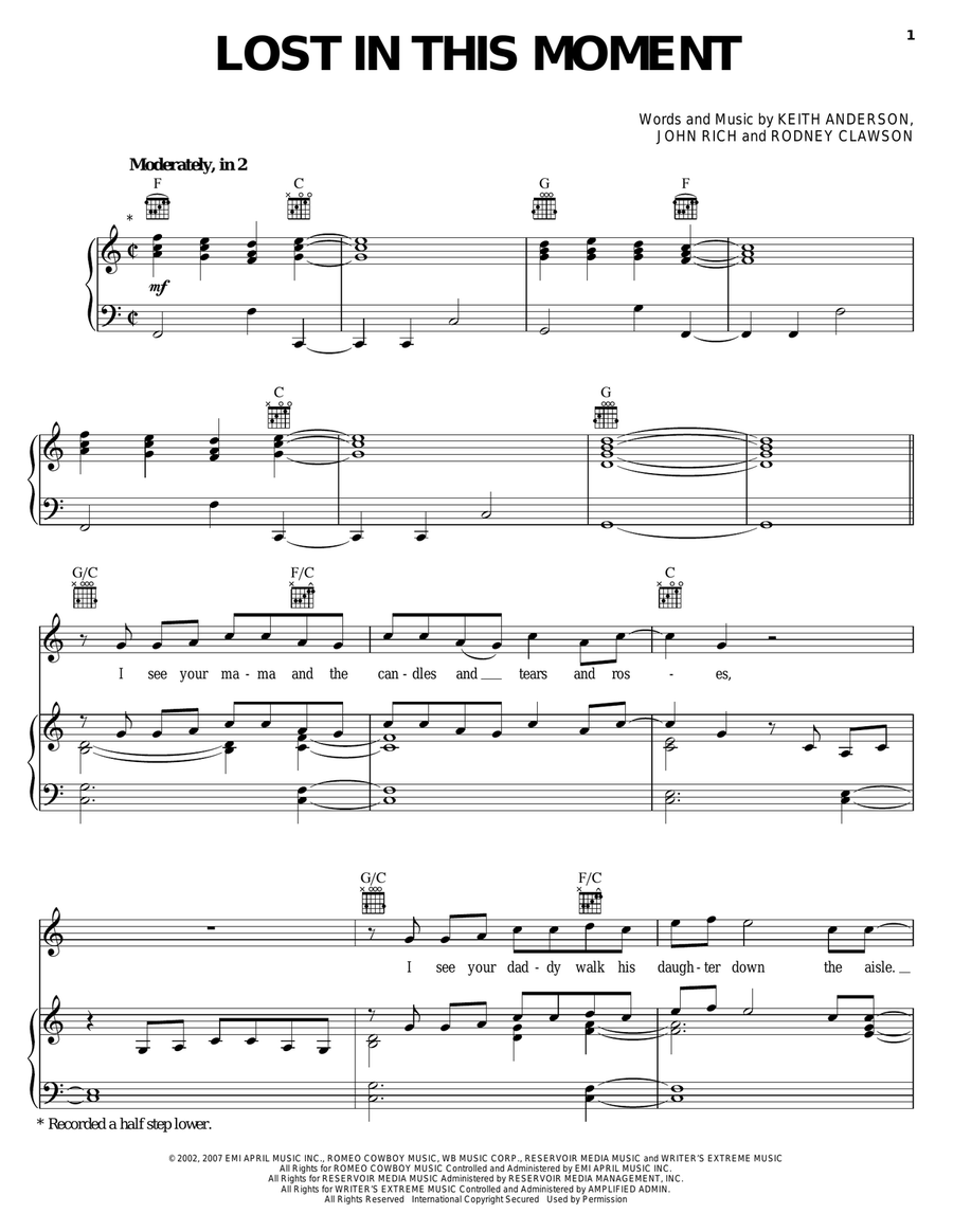 Lost In This Moment Piano, Vocal, Guitar scores gallery preview page 1