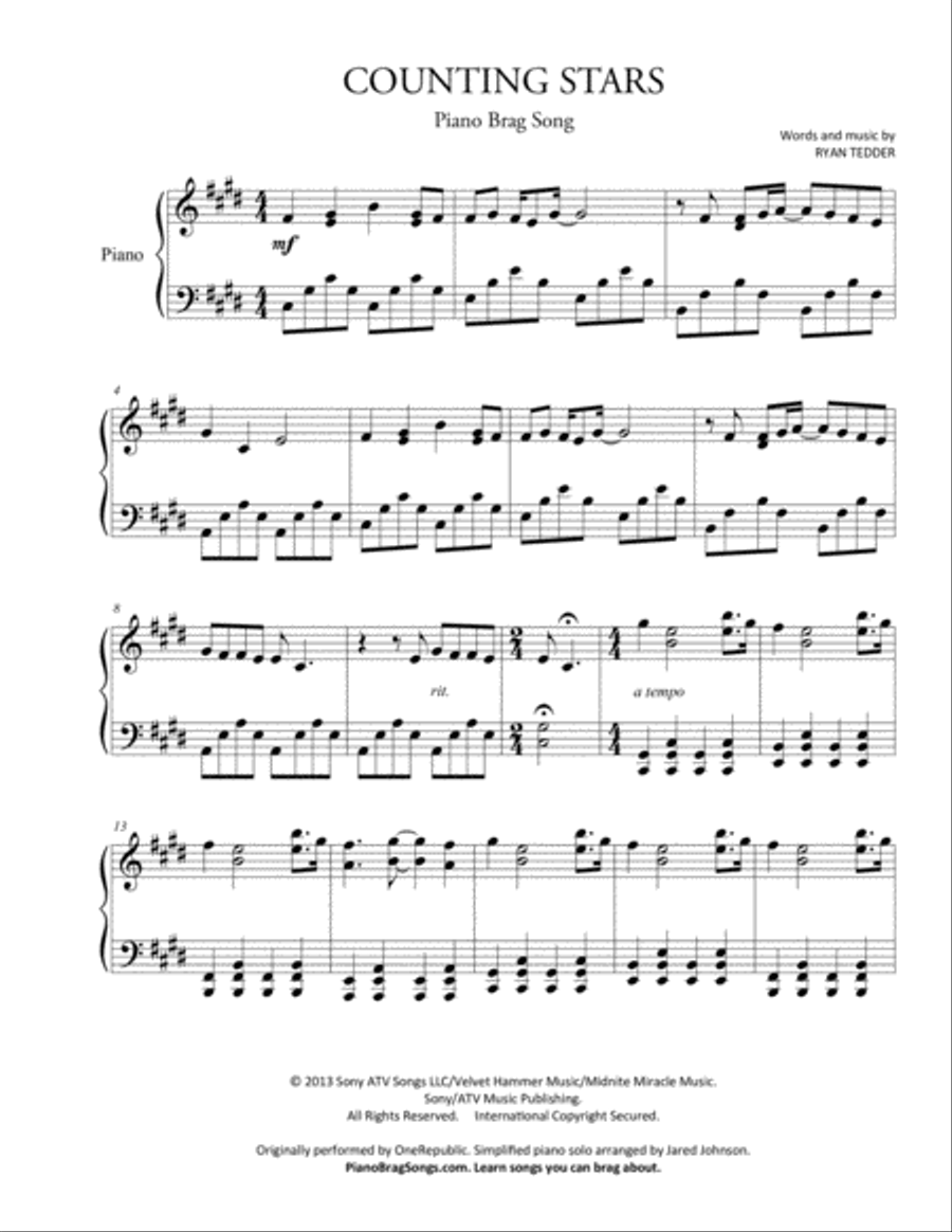 Counting Stars Easy Piano scores gallery preview page 2
