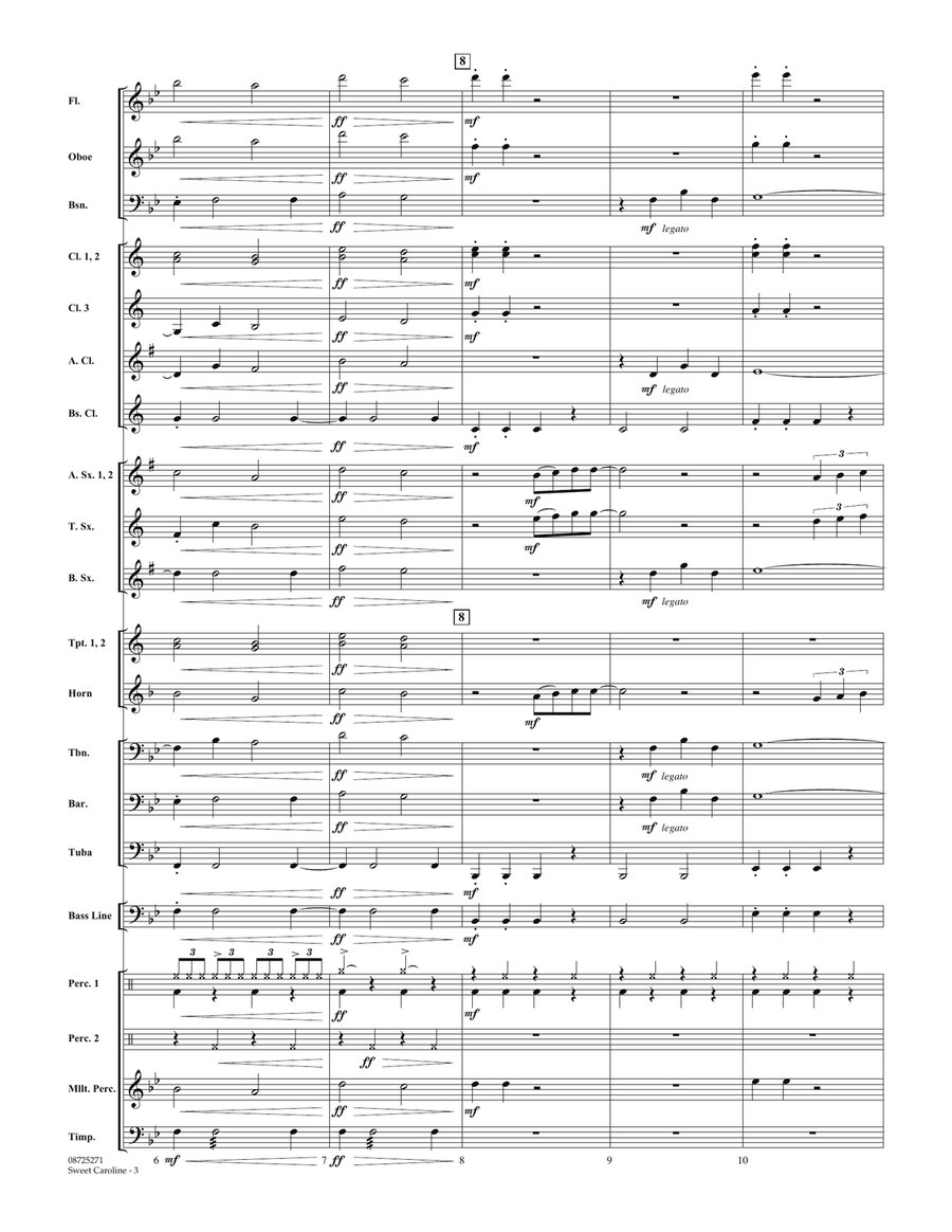 Sweet Caroline - Conductor Score (Full Score) Concert Band scores gallery preview page 3