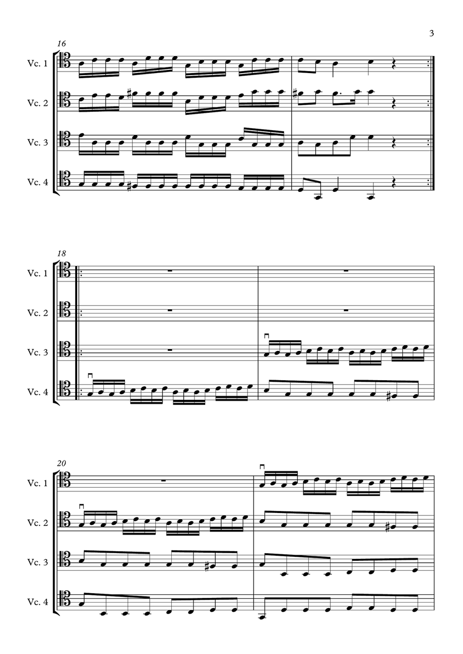 Concerto in D for 4 Violins (Arranged in C for Cello Quartet) Chamber Orchestra scores gallery preview page 3