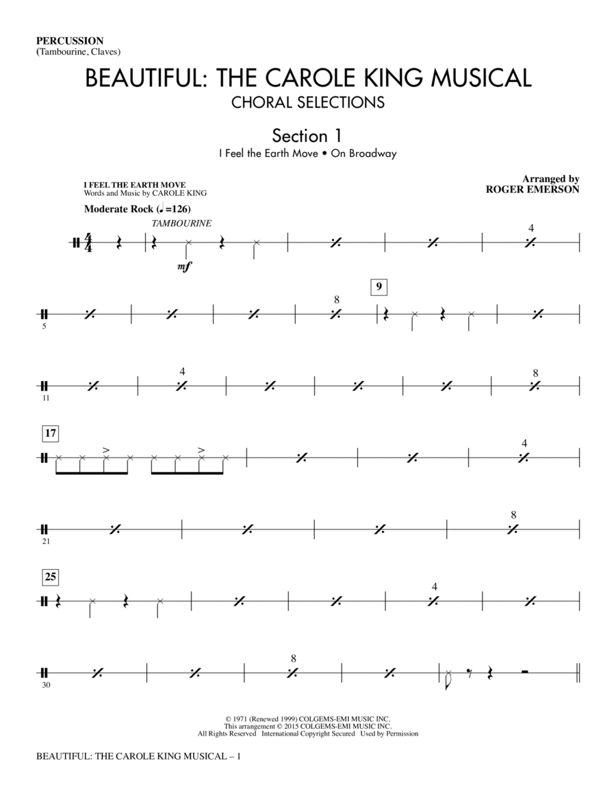 Beautiful: The Carole King Musical (Choral Selections) - Percussion Choir scores gallery preview page 1