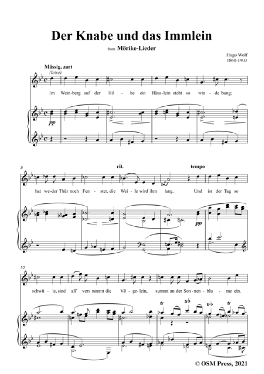 Wolf-Der Knabe und das Immlein,in g minor,IHW 22 No.2,from Morike-Lieder,for Voice and Piano Voice Solo scores gallery preview page 3