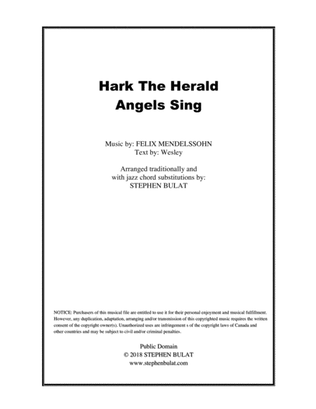 Hark The Herald Angels Sing - Lead sheet arranged in traditional and jazz style (key of C)
