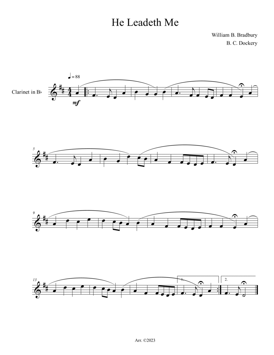 He Leadeth Me (Clarinet Solo) B-Flat Clarinet scores gallery preview page 1