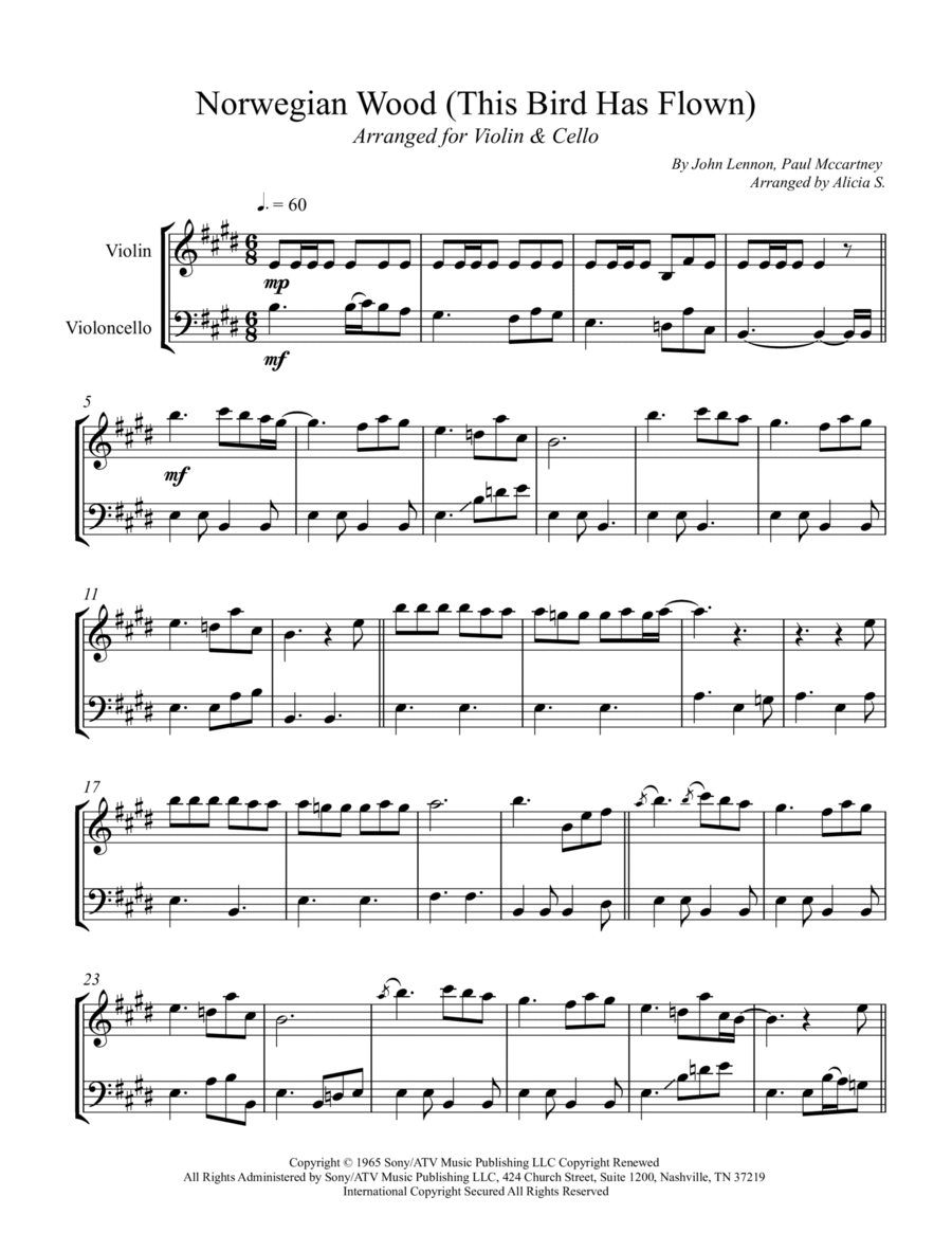 Norwegian Wood (this Bird Has Flown) String Duet scores gallery preview page 1
