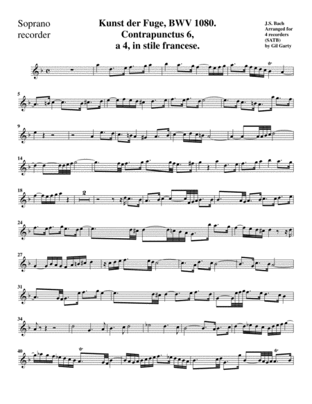 Contrapunctus 6 from Art of Fugue, BWV 1080 (arrangement for recorders)