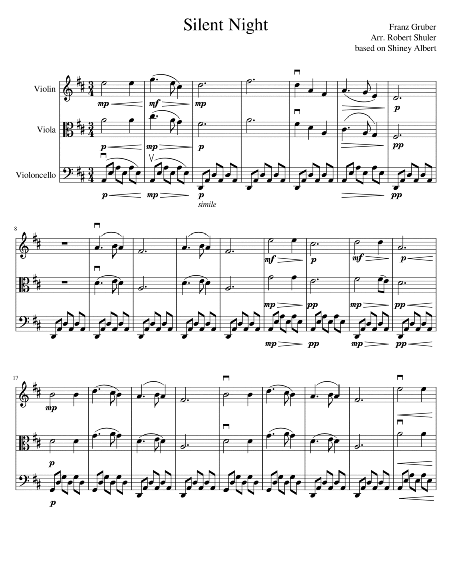 Silent Night String Trio Classical Style String Trio scores gallery preview page 1